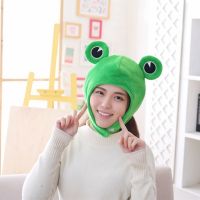【ของเล่นตุ๊กตา】 Novelty Funny Big Frog Eyes Cute Cartoon Plush Hat Toy Green Full Headgear Cap Cosplay Costume Party Dress Up Photo Prop