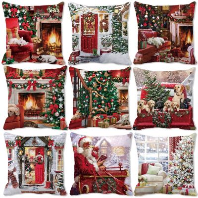 【CW】♕✿  45x45cm Cushion Cover Claus Xmas Polyester Pillowcase New Year