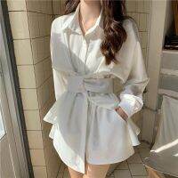 【HOT】﹉❖ Deeptown Korean Piece Shirt Office Ladies Tunic Blouse Dresses Irregular Sleeve Waist