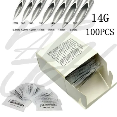 Tattoo Piercing Needle 14G 1.6MM 100 Piece Box  เข็มเจาะ 14 เกจ 1.6MM 100 ชิ้น  กล่อง