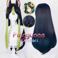 Manmei Genshin Impact Sumeru Female Tighnari Cosplay Wig 80cm Long Straight Mixed Color Hair Heat Resistant Synthetic Wigs + Wig Cap