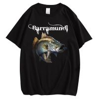 Cloocl Animal Cotton Tshirt Barramundi Fishing Printed Men Tee Shirt Funny Black Pure Cotton