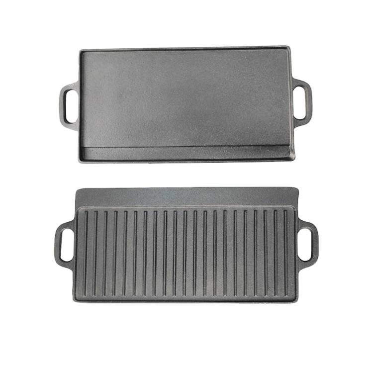 Griddle Plate,Non-Stick Cast Iron Grill Griddle Pan Ridged and Flat Double-Sided Baking Cooking Tray Bakeware 