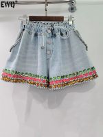 【hot】 [EWQ] Colors Elastic Waist Denim Shorts Streetwear Drawstring Short Pants 2023 New 16Y7707