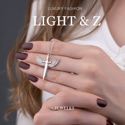 LIGHT &amp; Z สร้อยคอปีกนกสไตล์ยุโรปและอเมริกาแบบปีกบินได้ ชุดแหวนปีกนางฟ้า