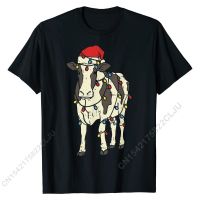 Christmas Cow Shirt Funny Cowmas Xmas Lovers Lights Gift T-Shirt Design Top Shirt For Men Coupons Cotton Fitness Tight T Shirts