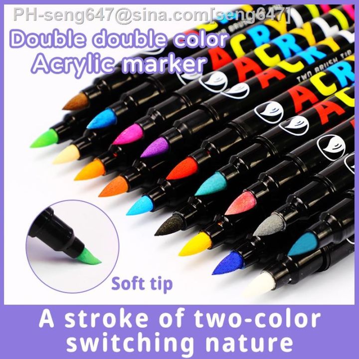 36 Flexible Brush Tip Acrylic Paint Pens Markers Set 1-7mm Line for Rock Painting, Brush Lettering, Scrapbooking, Glass, Mugs, Wood, Metal, Canvas