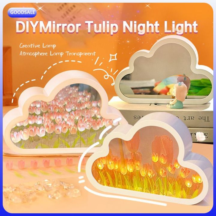 Diy Tulip Night Light, Cloud Tulip Mirror Night Light -sz.14734