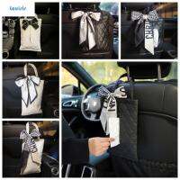 LOUISIS โบว์ริบบิ้นผ้าไหม กล่องทิชชู่ติดรถมีโบว์ เครื่องหนังแท้ ที่แขวนแขวน Bowknot Car back Seat headrest tissue อุปกรณ์เสริมรถยนต์ ที่เก็บของภายใน ผ้าคลุมถุงกระดาษเช็ดมือแบบแขวนอัตโนมัติ ที่จัดระเบียบที่นั่งด้านหลังรถ