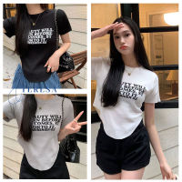 พร้อมส่ง เสื้อครอปเเขนสั้นคอกลมสีพื้นๆสไตล์เกาหลีเเฟชั่นผู้หญิง