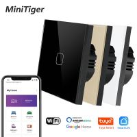 Minitiger 4 Colors Crystal Glass Panel EU/UK Standard 1/2/3 Gang WIFI Touch Switch Tuya app Control Light Wireless Wall Switch Power Points  Switches