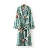 Women Satin Kimono Robes Nightgown Loose Long Nightgown Thin Chiffon Bathrobe Homewear Kimono