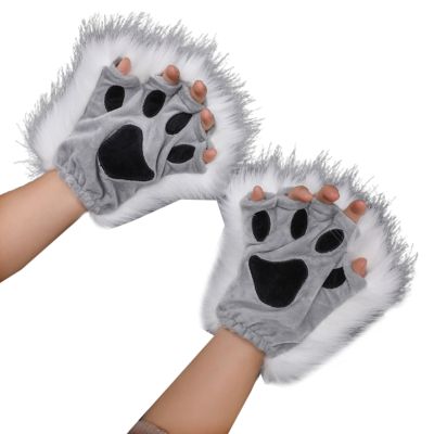 1 Pair Furry Paw Gloves Cat Girls Cosplay Accessory Kawaii Plush Wolf Paws Fingerless Winter Gloves for Anime Cosplay