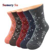 【Sock shop】5คู่/ล็อตถุงเท้าขนสัตว์ผู้หญิงฤดูหนาวที่อบอุ่นหิมะดอกไม้กวางใบเมเปิ้ลแบบถุงเท้าผ้าขนสัตว์ชนิดหนึ่งสุภาพสตรีสาวของขวัญคริสต์มาส5สไตล์