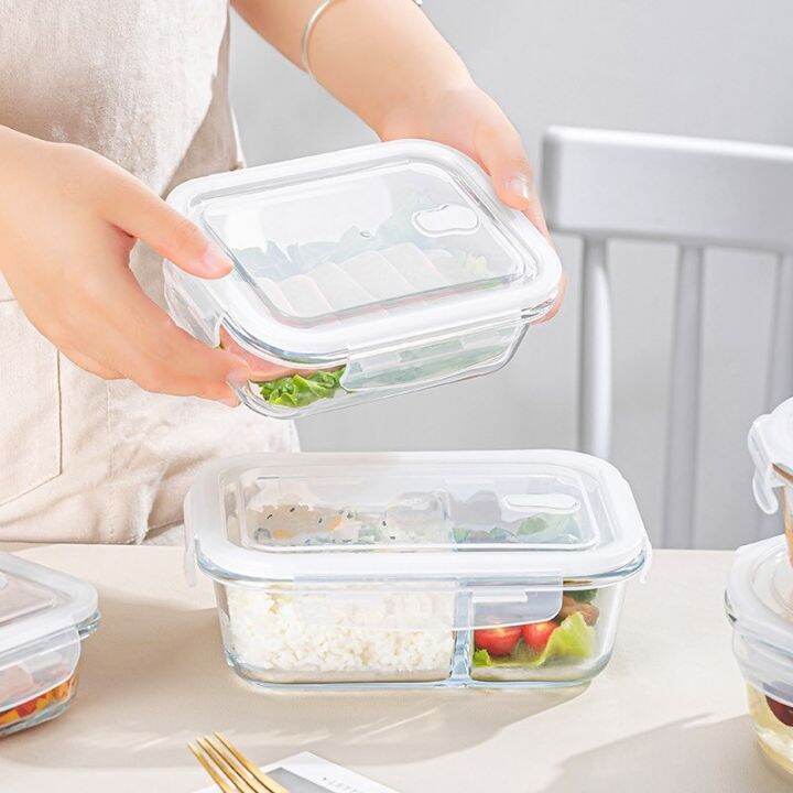 3 Divider 2 Lunch box glass food storage container microwavable 1000ML ...