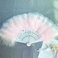 }{“+ Lolita Feather Folding Fan Japanese Sweet Fairy Girl Dark Gothic Court Dance Hand Fan Art Craft Gift Wedding Party Decoration