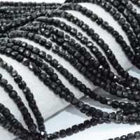 Natural Black Tourmaline Irregular Faceted Cube Beads 3.9mm-4mm