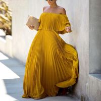 【DT】hot！ 2022 New Dresses Pleated Color Off-the-shoulder Loose Beach Maternity Robe