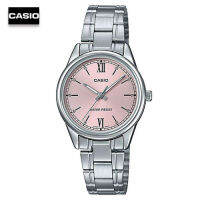 Velashop นาฬิกาข้อมือผู้หญิงคาสิโอ CASIO สายสแตนเลส สีเงิน หน้าปัดชมพู รุ่น LTP-V005D-4B2UDF, LTP-V005D-4B2, LTP-V005D