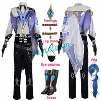 Genshin Impact Kaeya Cosplay Costume Uniform Wig Anime Game Outfit Shoes Full Set Comic Con Party Halloween Costume Women Men