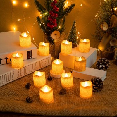 [สงสัย] เทียนทีไลท์แอลอีดีสีทองอบอุ่นไฟไม่มีเปลวไฟสำหรับงานสังสรรค์วันเกิดคริสมาตส์12ชิ้น