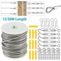 15M/30M Picture Wire Cable Railing Kit Garden Heavy Duty Screw Eye Screw Turnbuckle Wire Tensioner Strainer Coated Cable Rope