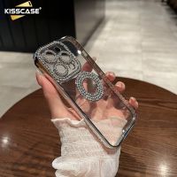 KISSCASE เคสโทรศัพท์ติดเพชรแวววาวชุบหรูหราสำหรับ IPhone 12 13 14 Pro Max 14 Plus เคสแท่งซิลิโคนโปร่งแสงช่องโลโก้ซีดีแบบนิ่มเคสสำหรับไอโฟน13 Pro Max ฝาหลังกันกระแทก