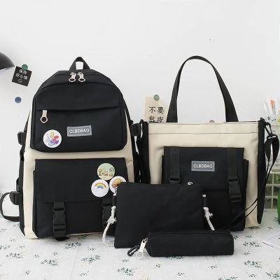 20212021 Women Laptop Backpack 4 Pcs Set Harajuku Canvas School Bags For Teenage Girls Kawaii College Student Kids Book Bag Rucksack