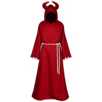 Red Devil Demon Grim Reaper Death Costume Halloween Gothic Hood Robe Dress Horror Satan Outfit Carnival For Men Women