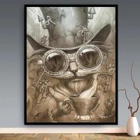 2023▼♚ Steampunk Cat Frameless Canvas Painting Decorative Art Printing Poster Image Home Living Room Bedroom Decoration