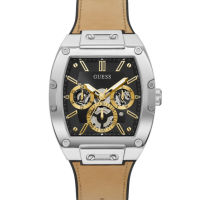 GUESS  Mens Tan Leather &amp; Silicone Flex Strap Watch GW0202G3 GW0202G1 GW0202G2 GW0202G4 GW0202G6 -43mm