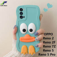 JieFie สำหรับ OPPO Reno 5 / Reno 5 Pro / Reno 2 / Reno 2F / Reno 7Z น่ารัก3มิติเคสโทรศัพท์รูปเป็ดการ์ตูนต้นฉบับทีพียูอ่อนมีสีปลอกหุ้มขอบคลื่น