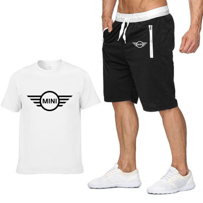 Summer Men T-shirt Mini Car Logo Printing Fashion Casual Cotton Short sleeve Round Neck Mens T-shirt+shorts 2 piece suit