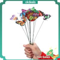 OKDEALS 15PCS/Random Color DIY เครื่องประดับบอนไซ ลาน สีจำลอง ผีเสื้อปลอม ผีเสื้อประดิษฐ์พร้อมแท่ง ตกแต่งสวน