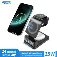 4 in 1 Fast Charging Wireless Charger Stand for iPhone 12 13 14 Pro Max Airpods Apple Watch 15W Macsafe Quick Charg Alarm Clock