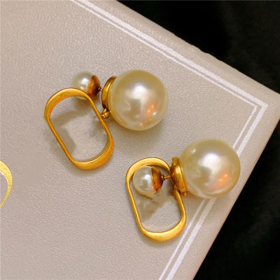 S925 Earrings For Womens Pearl Classic Letter CandD Two Kinds Of Wearing Cold Wind Old Bronze Pendant Party High-End Jewelry