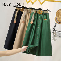 Beiyingni 2022 Fashion Plus Size A-line Skirt Women Belt Spring Summer Casual Vintage High Waist Mini Skirts Green Faldas L-4XL