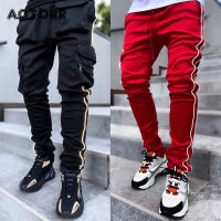 CWMen ผอมกางเกงลำลองแฟชั่นกระเป๋าใหญ่สะโพกป๊อปชายฮาเร็ม Joggers กางเกง Streetwear คาร์โก้ออกกำลังกายกางเกงออกแบบกีฬา