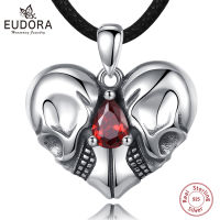 Eudora 925 Sterling Sillver Retro Punk Half Face Skull Necklace Pendant Heart Mens Gothic Skull Pendant Fashion Jewelry Gift