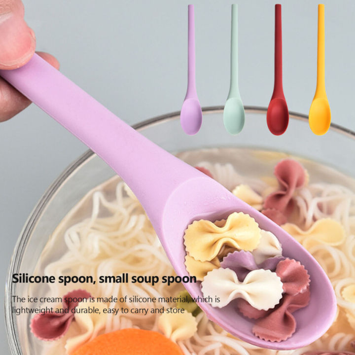 Multi Purpose Silicone Spoon Long Handle Rice Soup Spoon Mixing Dessert Ice  Cream Spoon Teaspoon Coffee Spoon Kitchen Tableware