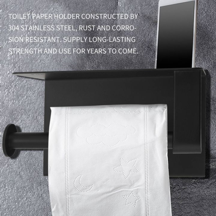 toilet-paper-holder-with-phone-shelf-sus-304-stainless-steel-wall-mounted-toilet-paper-roll-holder-rustproof-and-bathroom-washroom-tissue-roll-holder-with-shelf-black