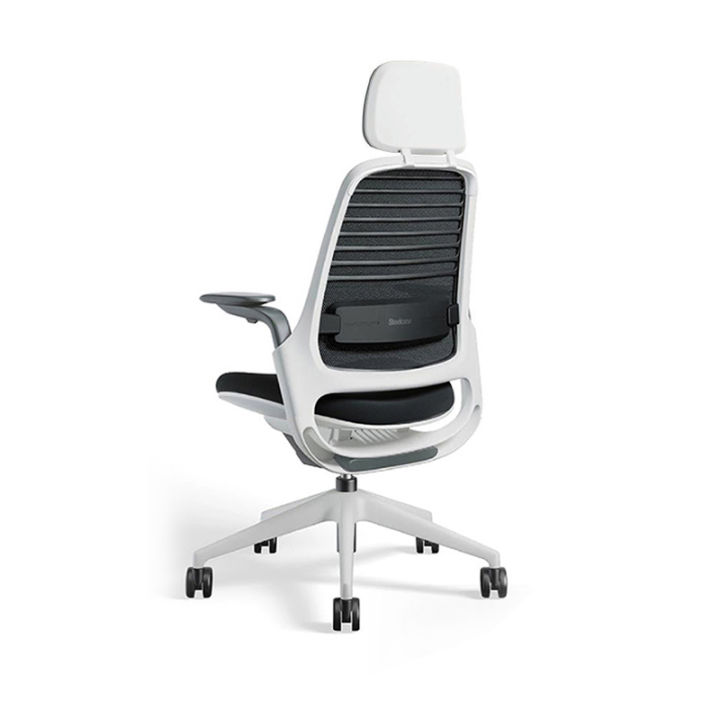 modernform-เก้าอี้-steelcase-ergonomic-รุ่น-series1-พนักพิงสูงเฟรมสีขาว-เบาะสีดำ-พนักพิงสีดำ-เก้าอี้เพื่อสุขภาพ-เก้าอี้สำนักงาน-เก้าอี้ทำงาน-เก้าอี้แก้ปวดหลัง-มีอุปกรณ์รองรับเอวปรับได้
