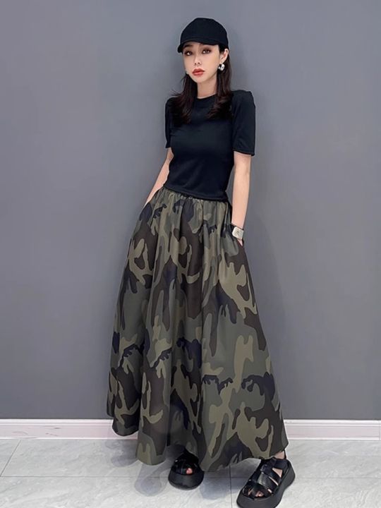 xitao-skirt-casual-camouflage-loose-women-a-line-skirt