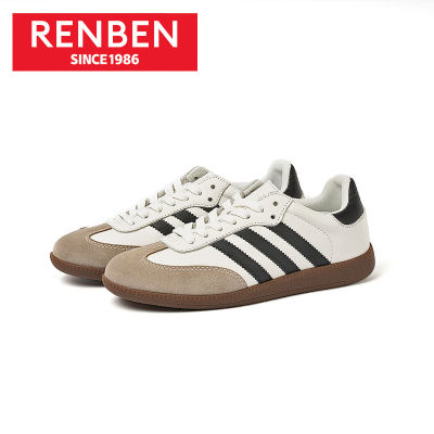 RENBEN รองเท้าฝึกสไตล์เยอรมันวินเทจรองเท้าสตรีสีขาวเล็กรองเท้ากีฬาลำลองส้นแบนน้ำหนักเบา