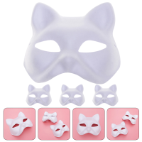 4 Pcs Hand Painted Pulp s Half Cat Blank Fox เครื่องแต่งกาย Face แผ่น DIY กระดาษ Masquerade ผู้หญิง Miss