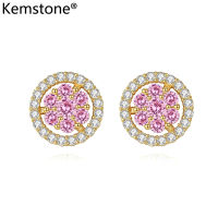 Kemstone 925เงินสเตอร์ลิงสีชมพูคริสตัลชุบทองรอบตุ้มหูสตรีแฟชั่นของขวัญเครื่องประดับสำหรับผู้หญิง