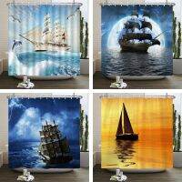 【hot】✠▣  Sailboat Shower Curtains Sea Navigation 3d Printing With Hooks 180x180cm Washable