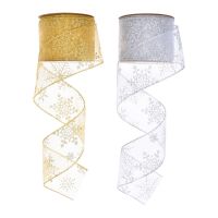 10 Yards/Roll 63mm Gold/Silver Wired Edge Glitter Organza Christmas Ribbon for Wedding Christmas Decoration Gift Packaging