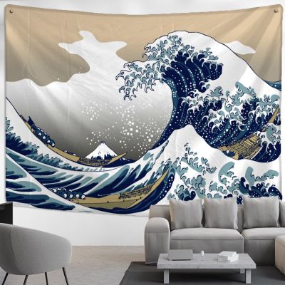 Japan Kanagawa Tapestry Wall Hanging Wave Bohemian Style Aesthetics Room Simple Background Cloth Home Decor