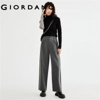 GIORDANO Women Pants Button Closure Stripe Pants Quality Zip Fly Slant Pockets Pleated Simple Fashion Casual Suit Pants 18413917